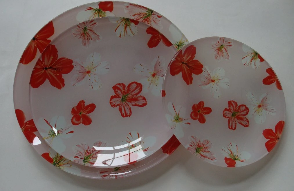 Wholesale Chinese Wind Flowers Toughened Glass Plate Gathering Fruit Bowl