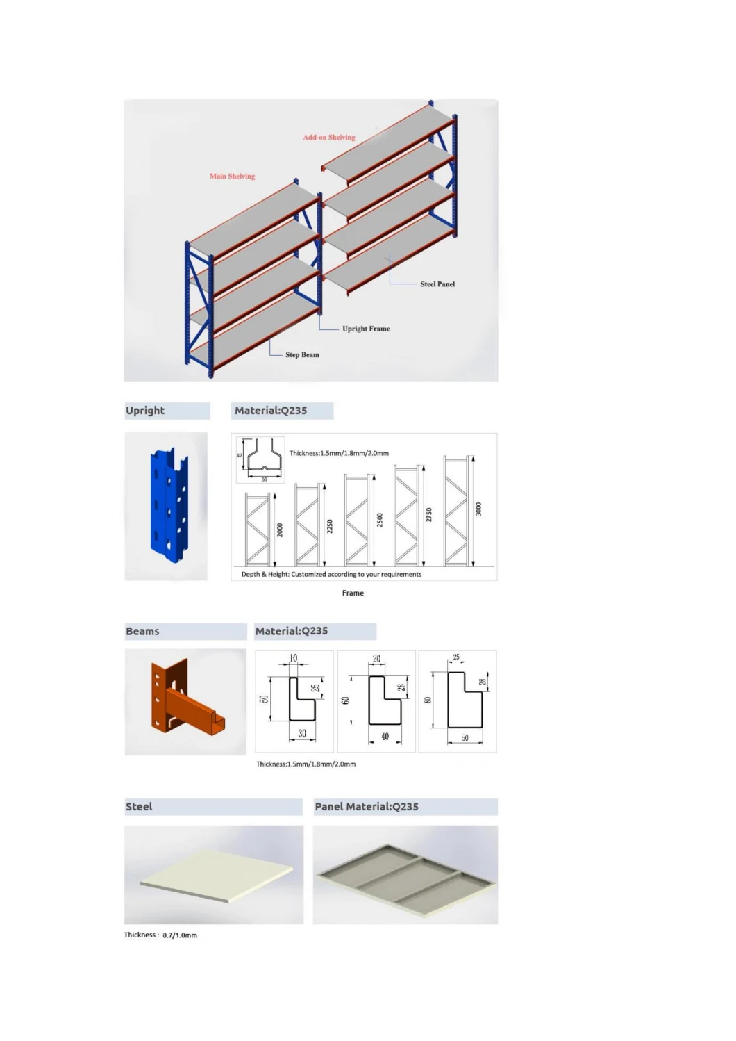 Industrial Warehouse Shelves Medium Adjustable Metal Shelf Storage Custom Size and Weight