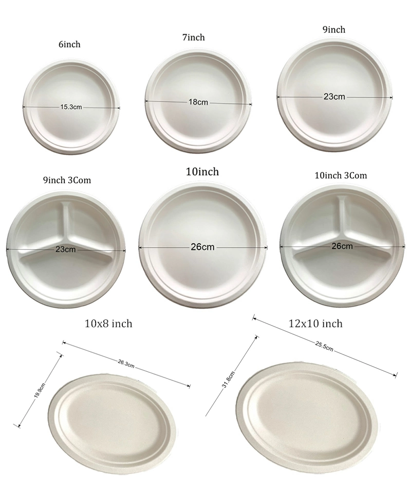 Disposable Round Plate Sugarcane Pulp Tableware Biodegradable Dessert Fruit Paper Bagasse Plate